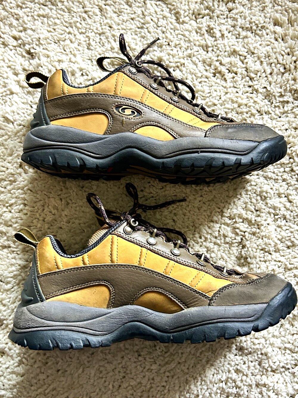 Salomon Contagrip Mens Size 9 Hiking Shoes Brown Tan Leather Low Trail Boots